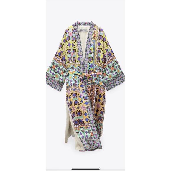 Zara Satin Effect Printed Belted Kimono Robe - Picture 1 of 12
